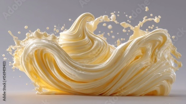 Fototapeta Abstract cream swirl with droplets, elegant and visually captivating design