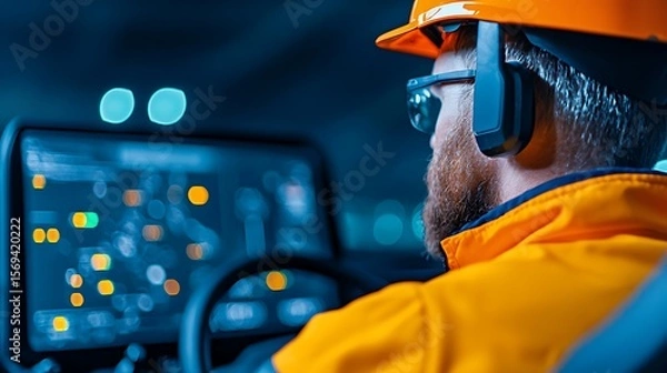 Obraz Futuristic Operator in High-Tech Vehicle Cabin