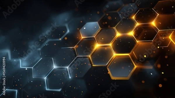 Fototapeta Futuristic honeycomb grid with dynamic lighting and particle effects background
