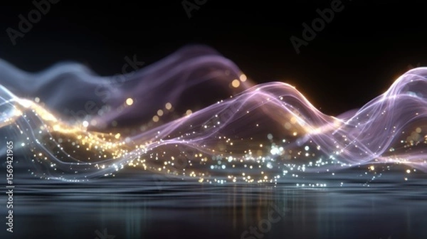Fototapeta Elegant and Futuristic Abstract Wave Design with Glowing Particles and Reflection