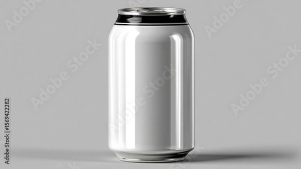 Fototapeta A gleaming metallic beverage can stands against a neutral gradient backdrop