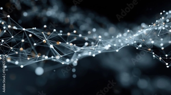 Fototapeta Abstract Plexus Network Connection with Glowing Dots and Lines on Dark Backdrop