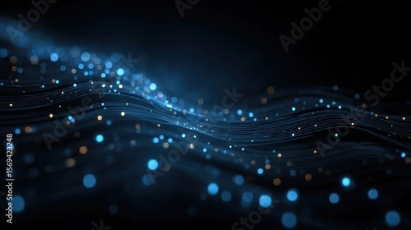 Fototapeta Abstract flowing data streams with glowing particles on a dark background