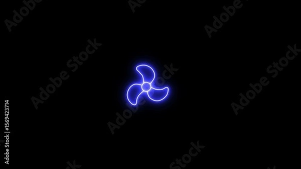 Obraz Glowing neon line Electric fan icon isolated on black background. Neon fan speed icon.