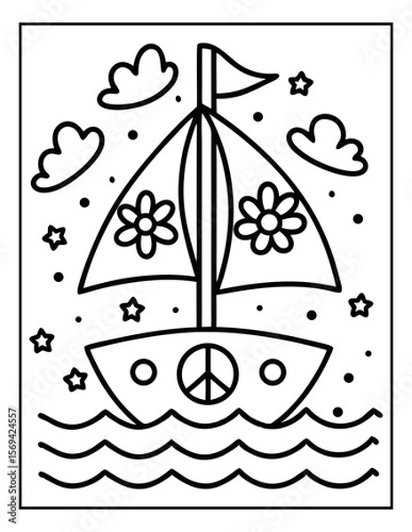 Fototapeta vector illustration of groovy summer coloring pages