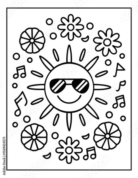 Fototapeta vector illustration of groovy summer coloring pages