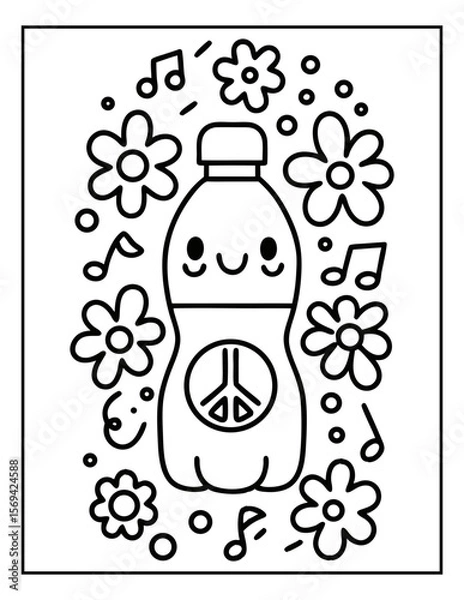 Fototapeta vector illustration of groovy summer coloring pages