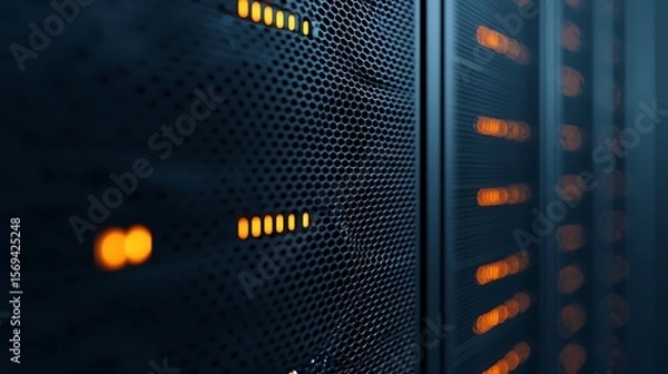 Obraz Server Racks with Blinking Orange Lights, Data Center