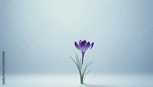 Fototapeta Early Bloom: Purple Crocus Flower Emerging Through Snow 8K Resolution