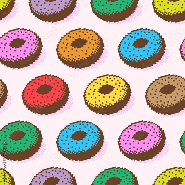 Fototapeta Donut pattern pixel art vector colorful style for banner, website, decoration, pattern, menu