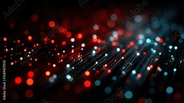 Fototapeta Digital Fiber Optics with Red and Blue Bokeh Lights in Depth of Field