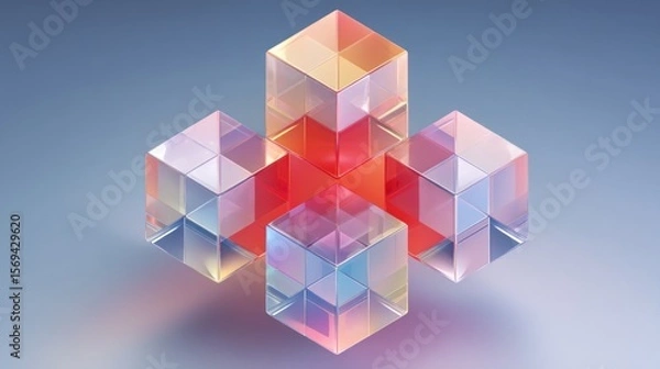 Fototapeta Abstract geometric design featuring translucent cubes with colorful reflections