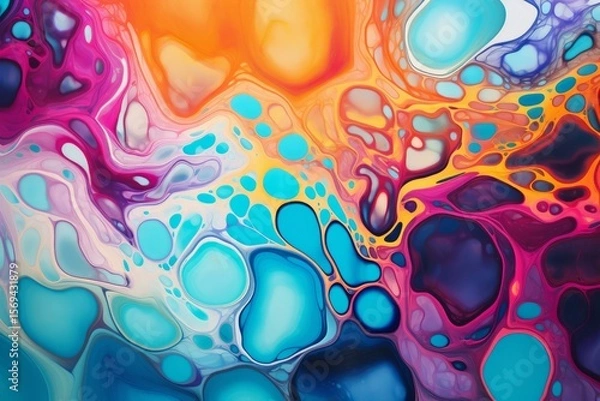 Fototapeta Fluid acrylic painting mixing vibrant colors creating a mesmerizing abstract artwork