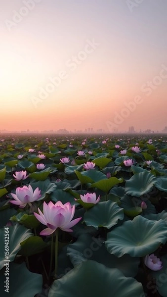 Fototapeta Vibrant Lilypad Field at Dusk