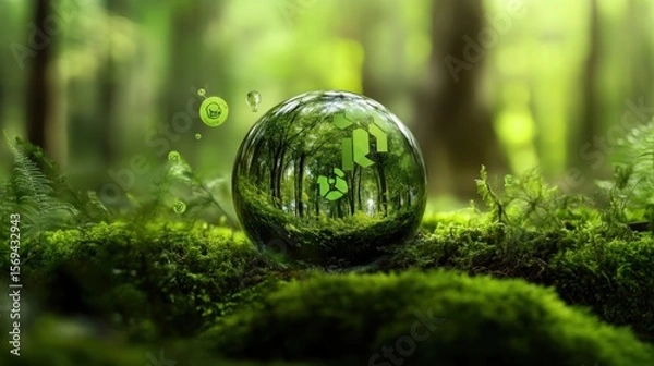 Fototapeta Eco-Sphere: A Crystal Ball Reflecting Nature's Serenity