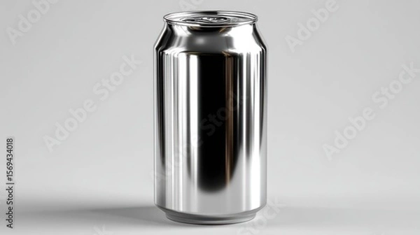 Fototapeta Sleek Silver Can Isolated, Beverage Container with Reflective Surface, Minimalist Still Life