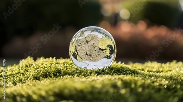 Fototapeta Glass Globe on Moss: A Symbol of Environmental Harmony