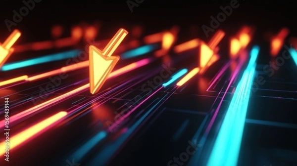 Fototapeta Neon Arrows on Abstract Digital Highway