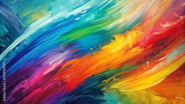 Fototapeta Abstract colorful vibrant paint brush strokes art background. Broad brushes, use of palette knife, dynamic, expressive, artistic, painterly pattern texture wallpaper backdrop
