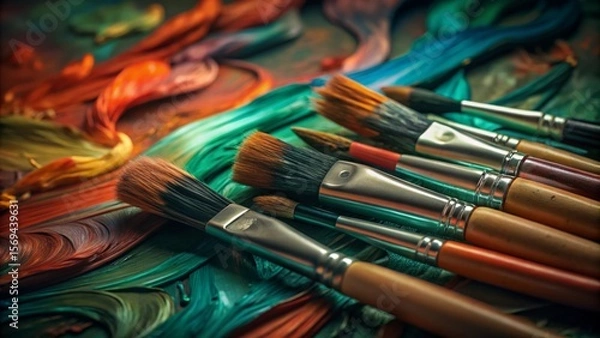 Fototapeta Abstract colorful vibrant paint brush strokes art background. Broad brushes, use of palette knife, dynamic, expressive, artistic, painterly pattern texture wallpaper backdrop
