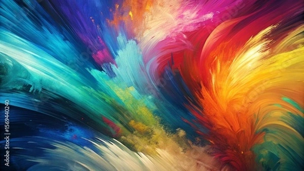 Fototapeta Abstract colorful vibrant paint brush strokes art background. Broad brushes, use of palette knife, dynamic, expressive, artistic, painterly pattern texture wallpaper backdrop
