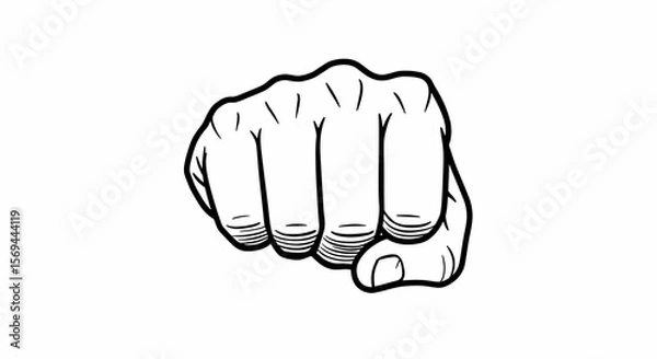 Obraz Tightly Clenched Fist in Black Line Art Style: Detailed Illustration of a Human Hand Formed into a Powerful Punch