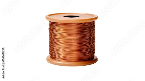 Fototapeta Spool of copper wire, a shining example of electrical components isolated on transparent background
