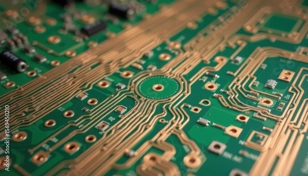 Fototapeta Exploring circuit board design technology lab close-up image electronic environment macro view innovation concept