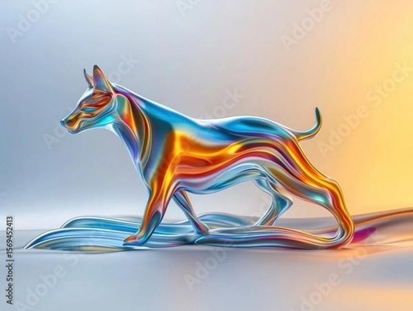 Fototapeta A vibrant, abstract rendering of a dog, featuring fluid, colorful shapes that blend into a smooth, artistic design.