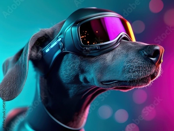 Fototapeta A stylish dog wearing sunglasses poses against a vibrant, colorful background, embodying a playful and trendy vibe.