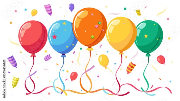 Fototapeta Colorful balloons and confetti floating in the air for a festive celebration