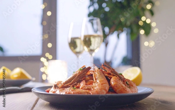 Obraz plat de crevettes et ambiance festive