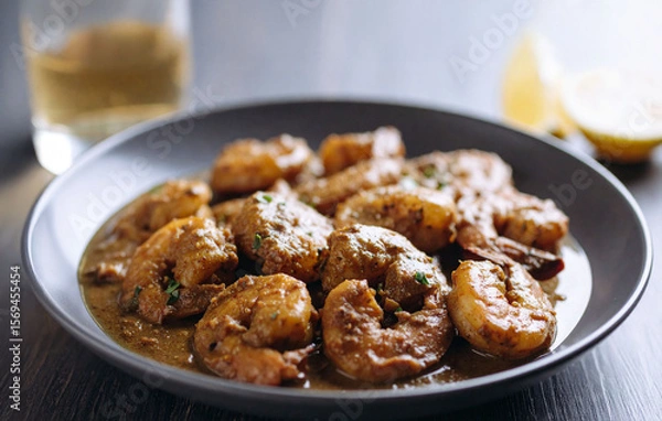 Obraz crevettes épicées, persil et citron