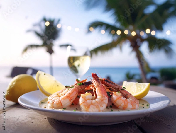 Obraz plat de crevettes à déguster sur la plage