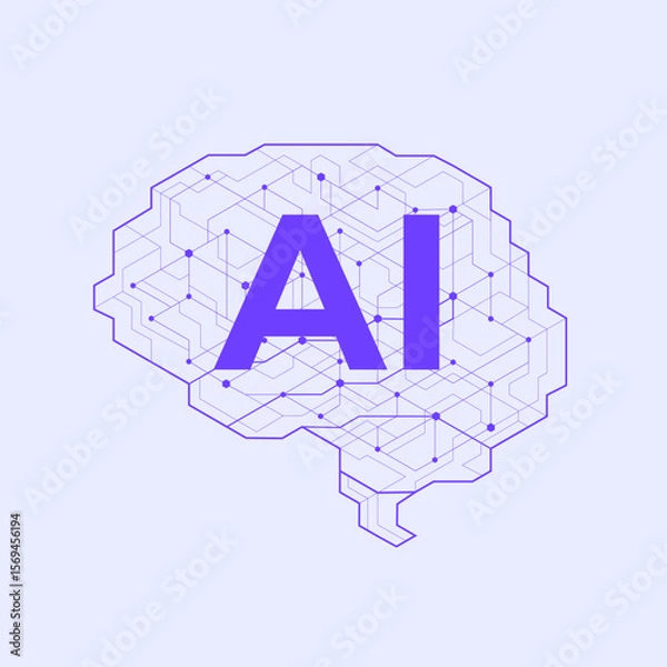 Obraz AI computing concept. Artificial intelligence brain futuristic digital. Vector illustration.