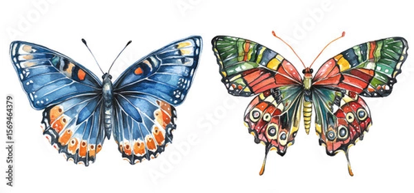 Fototapeta Two colorful butterflies with intricate patterns