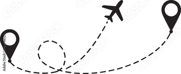 Fototapeta Streamlined Air Transport Route Visualization with Plane Icon and Location Markers on Clear Background for Modern Navigation and Global Connectivity Designs