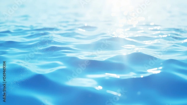 Fototapeta Close up of blue water surface with gentle waves and sunlight reflections creating a serene and tranquil scene