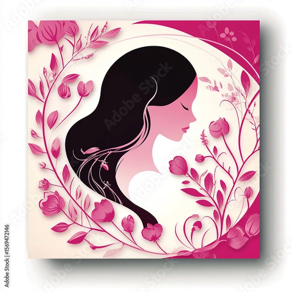 Fototapeta Elegant Woman Silhouette with Floral Wreath made with generative AI