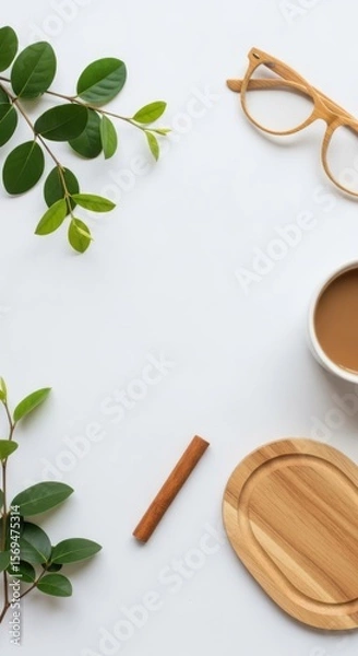 Obraz Aesthetic flat lay of coffee glasses and natural elements