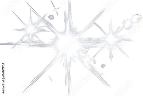 Fototapeta Abstract burst of white light radiating outward from a central point, with textured lines and small spots