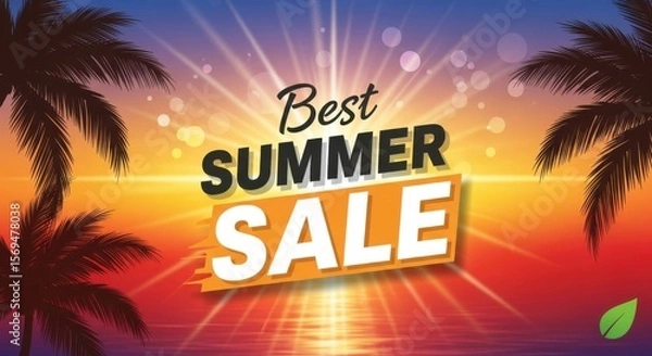 Obraz Best summer sale announcement with tropical sunset and palm trees