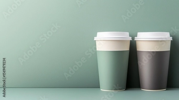 Fototapeta Eco-Friendly Compostable Takeaway Coffee Cups on Solid Background