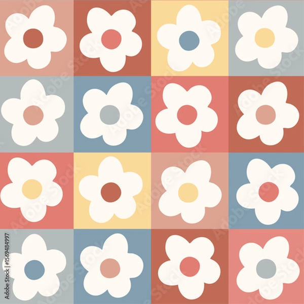 Fototapeta Hand-drawn daisy seamless pattern print design. Vector illustration design for fashion fabrics, textile graphics and prints.	