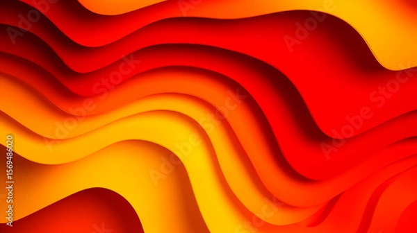 Obraz Ilustración 3D de fondo abstracto con ondas fluidas en tonos rojos y naranjas. Diseño vibrante y dinámico ideal para fondos, presentaciones y proyectos creativos.