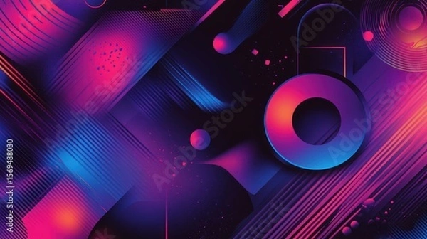 Obraz Neon Retro Abstract Geometric Design: Vibrant Colors and Dynamic Shapes