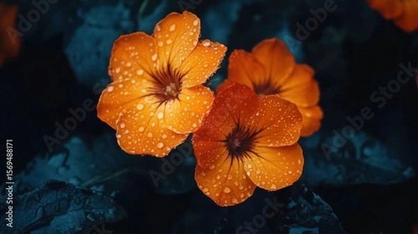 Obraz Orange Flowers Dew Drops Macro Photography