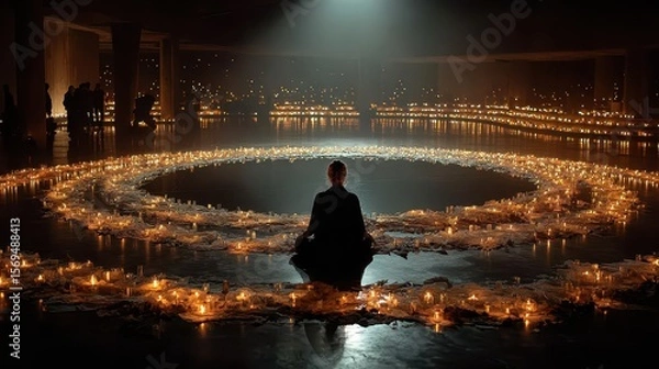 Fototapeta Candlelit space for introspective and serene spiritual rituals