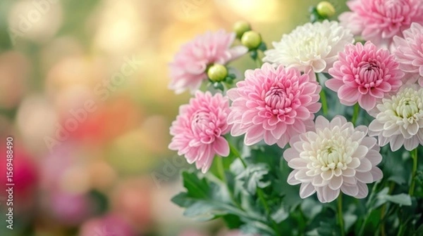 Obraz Stunning Bouquet of Pink and White Chrysanthemums