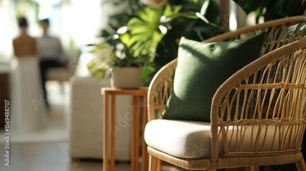 Obraz Serene Rattan Chair in Sunlit Interior